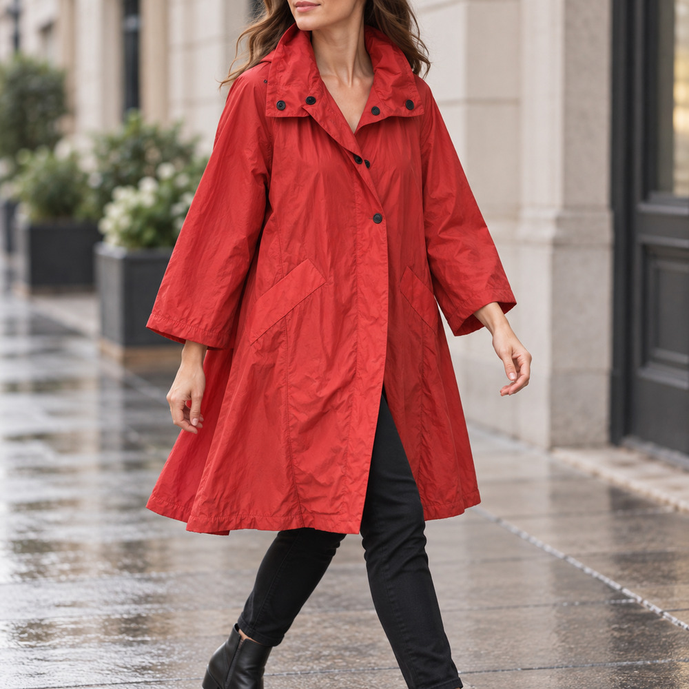 Mycra Pac Womens XS Red Swing Raincoat Packable Travel Coat Made USA